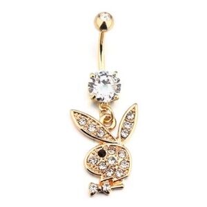 Gold Crystal Bunny Belly Ring